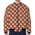 Merry Christmas Plaid Pattern Print Zip Sleeve Bomber Jacket