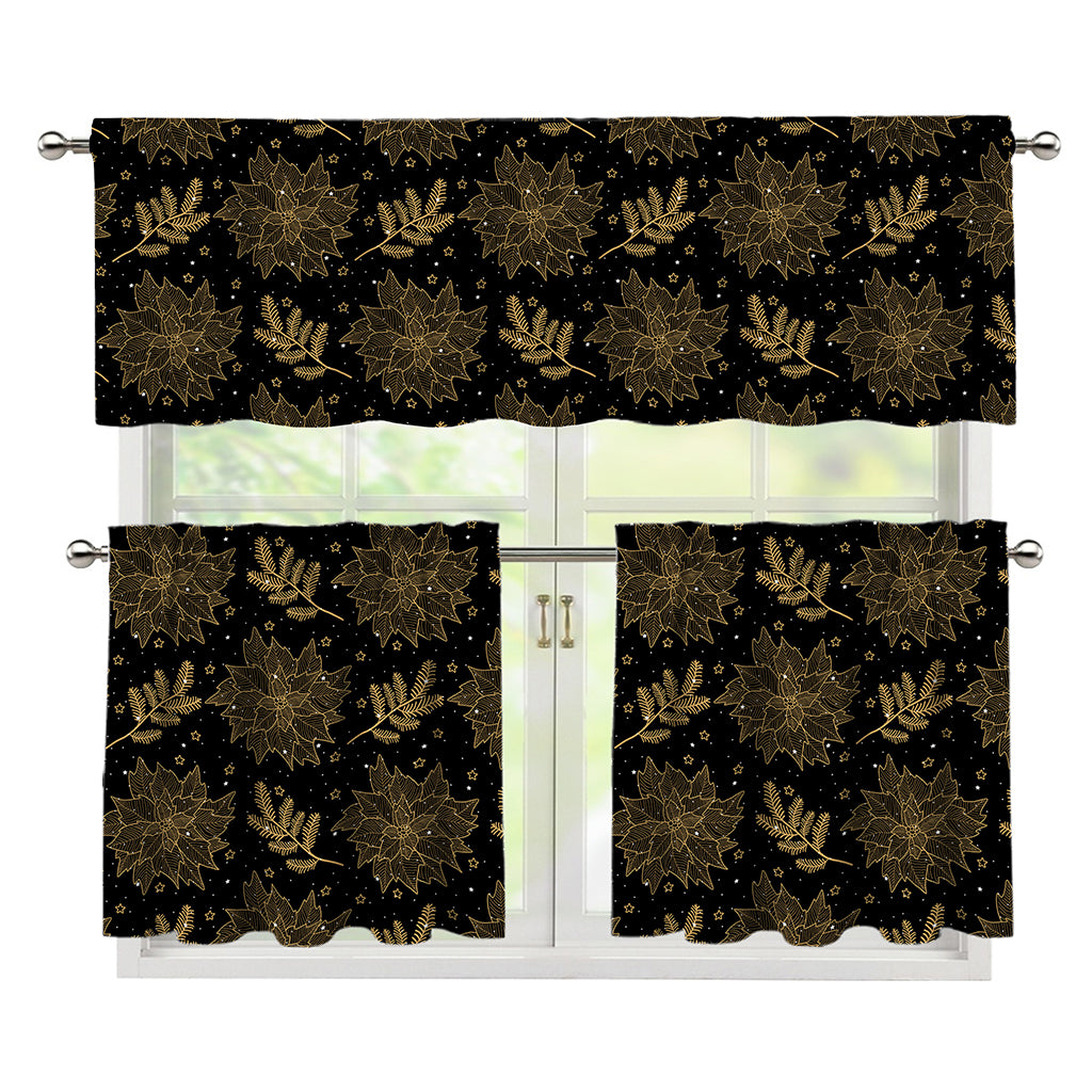 Merry Christmas Poinsettia Pattern Print 3 Piece Kitchen Curtains