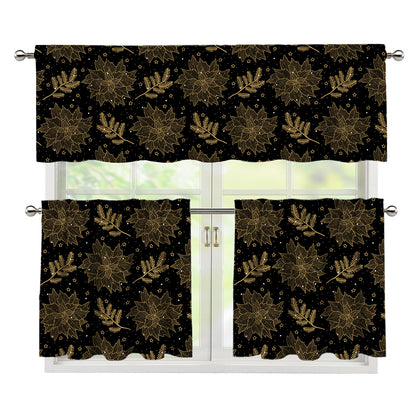 Merry Christmas Poinsettia Pattern Print 3 Piece Kitchen Curtains