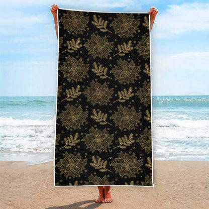 Merry Christmas Poinsettia Pattern Print Beach Towel