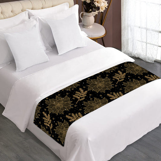 Merry Christmas Poinsettia Pattern Print Bed Runner