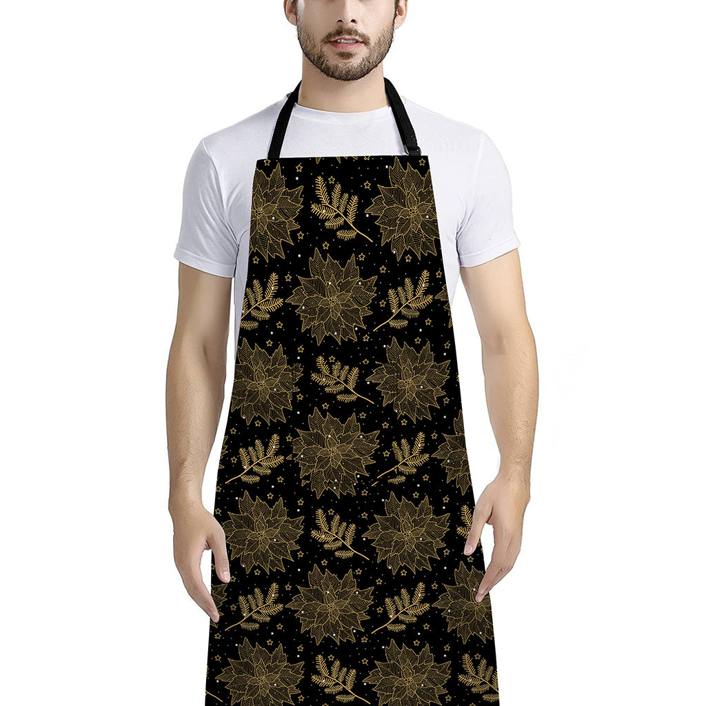 Merry Christmas Poinsettia Pattern Print Bib Apron With Pocket