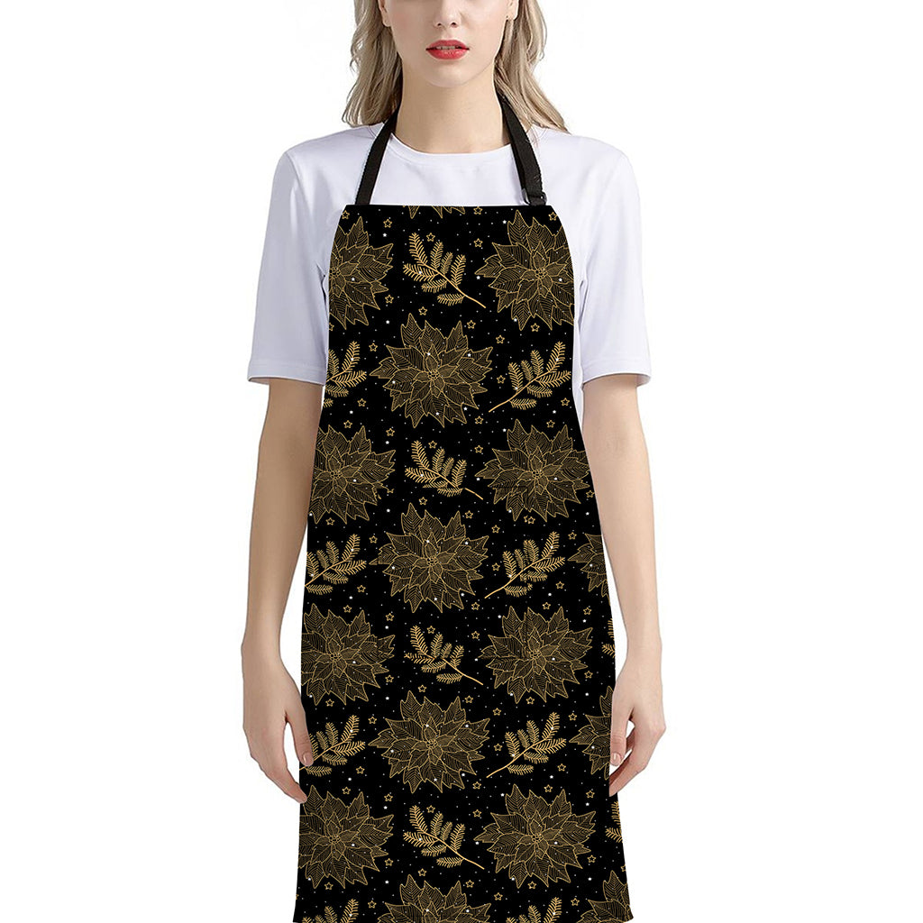 Merry Christmas Poinsettia Pattern Print Bib Apron With Pocket