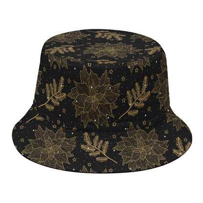 Merry Christmas Poinsettia Pattern Print Bucket Hat