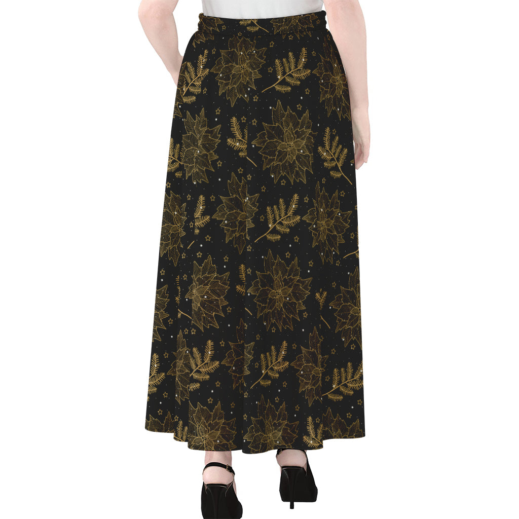 Merry Christmas Poinsettia Pattern Print Chiffon Maxi Skirt
