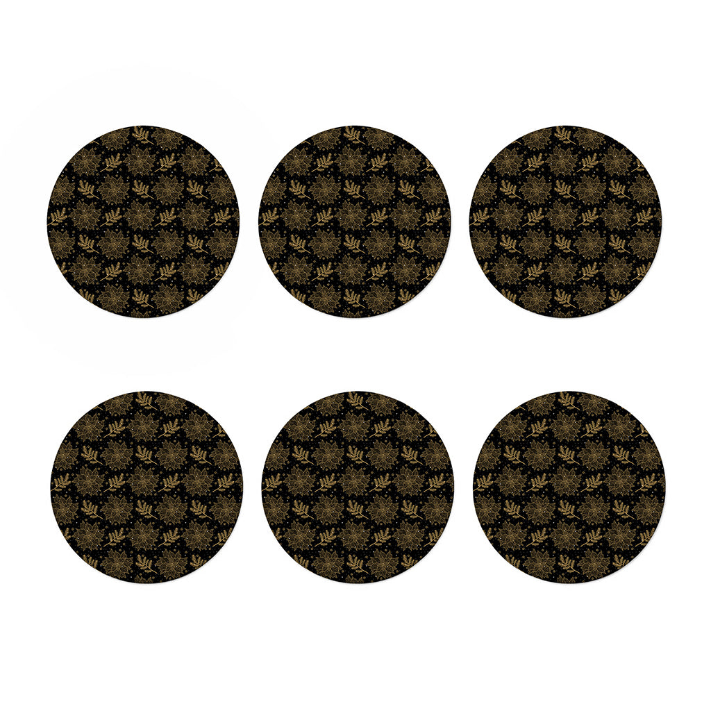 Merry Christmas Poinsettia Pattern Print Coaster Set