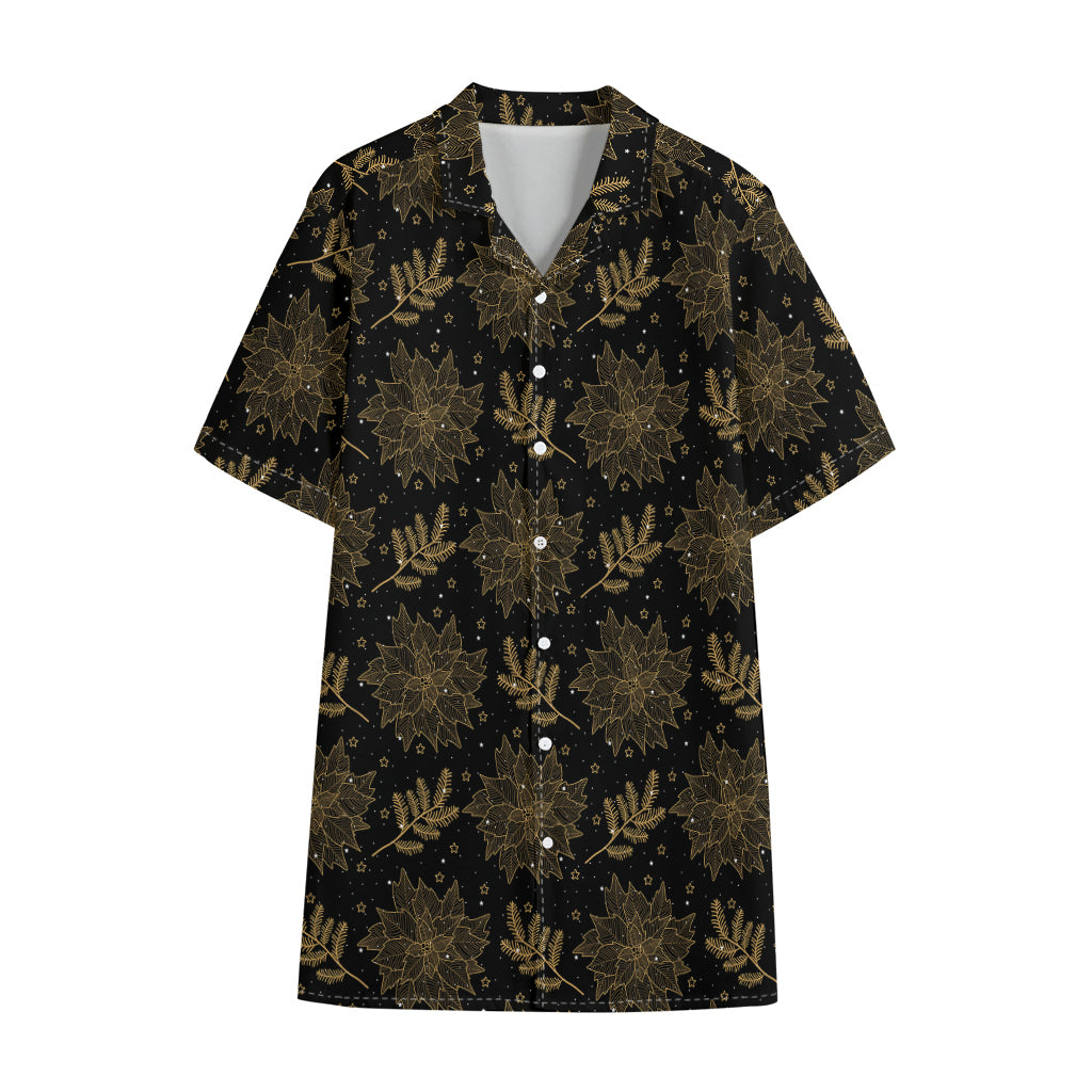 Merry Christmas Poinsettia Pattern Print Cotton Hawaiian Shirt