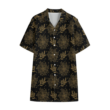Merry Christmas Poinsettia Pattern Print Cotton Hawaiian Shirt