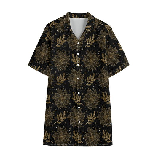 Merry Christmas Poinsettia Pattern Print Cotton Hawaiian Shirt