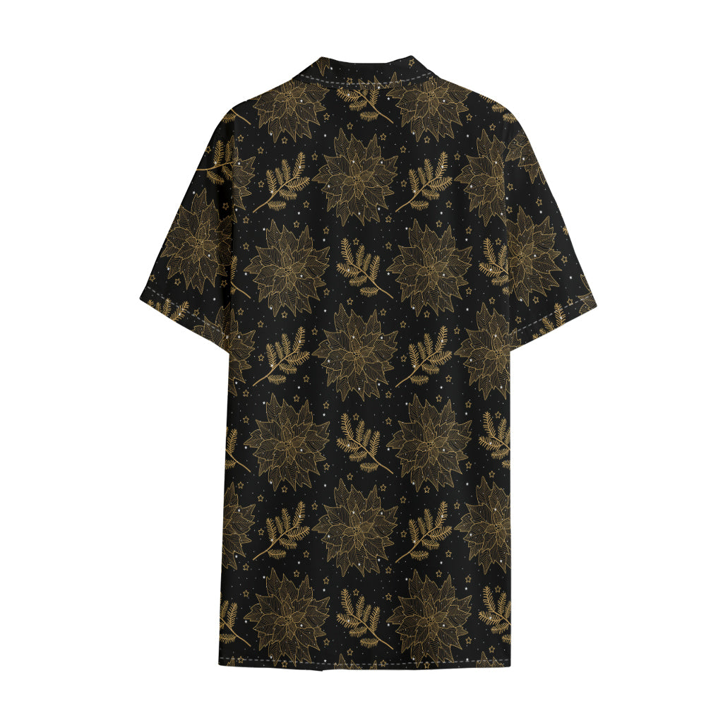 Merry Christmas Poinsettia Pattern Print Cotton Hawaiian Shirt