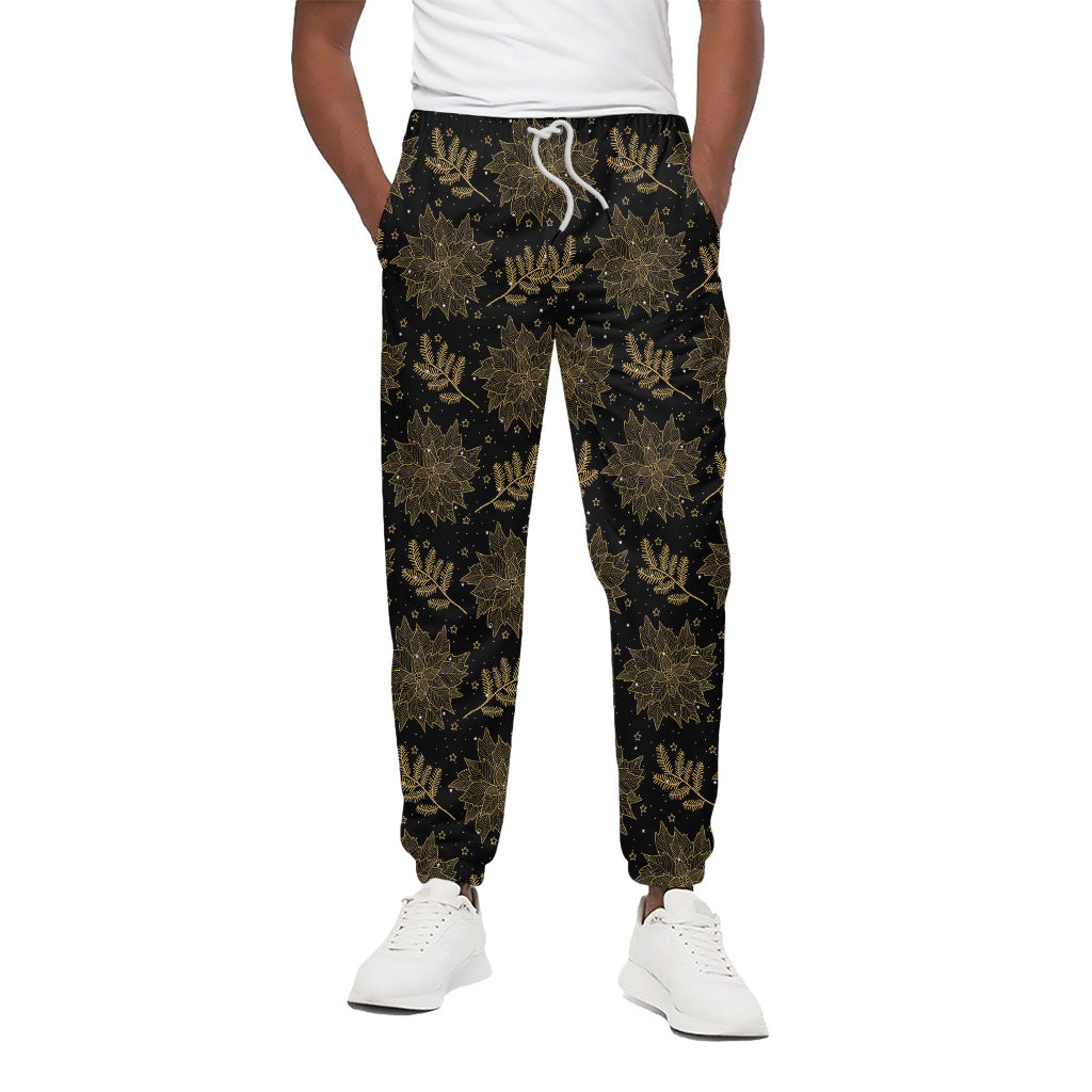 Merry Christmas Poinsettia Pattern Print Cotton Pants