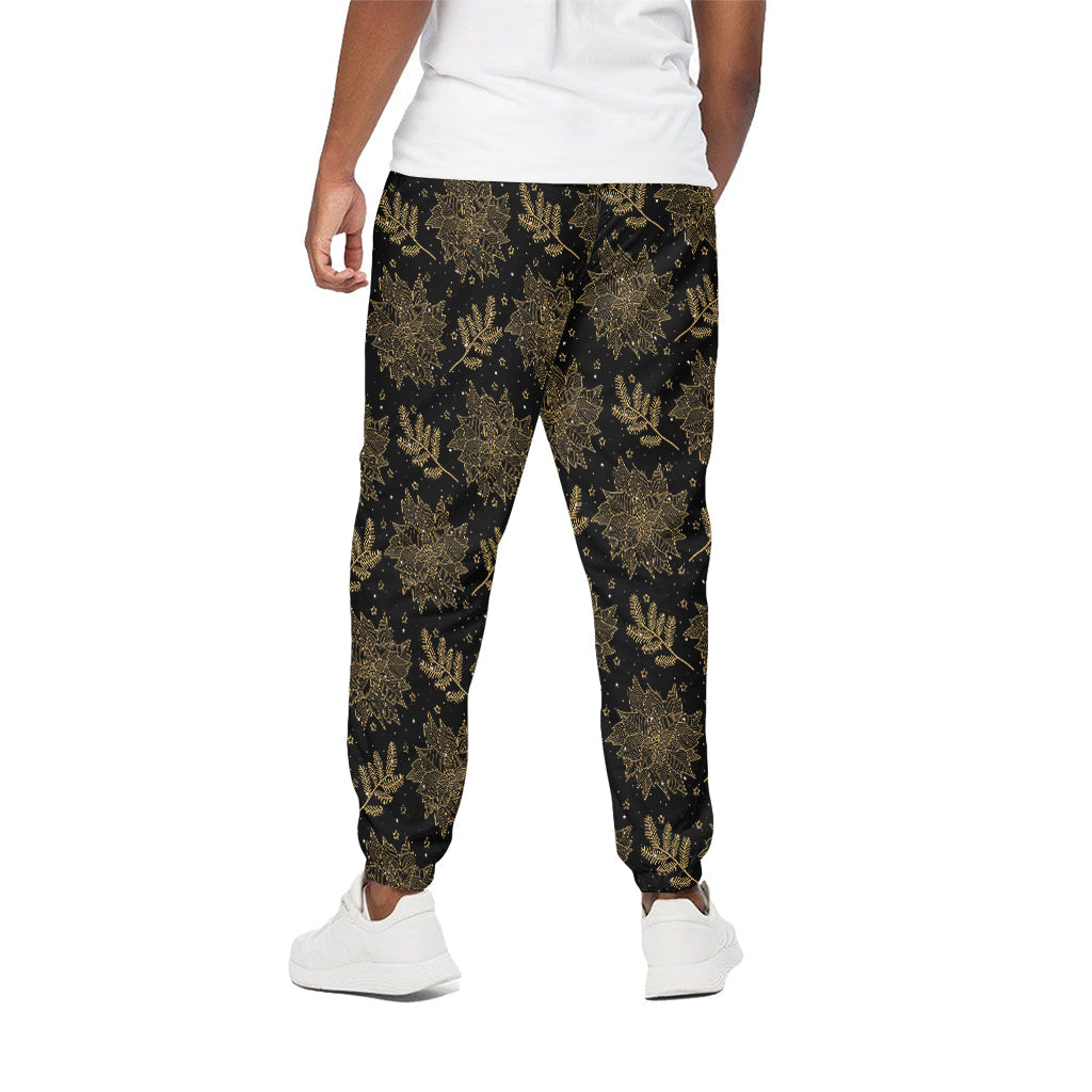 Merry Christmas Poinsettia Pattern Print Cotton Pants