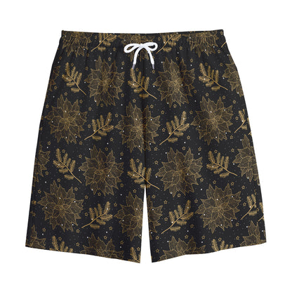 Merry Christmas Poinsettia Pattern Print Cotton Shorts