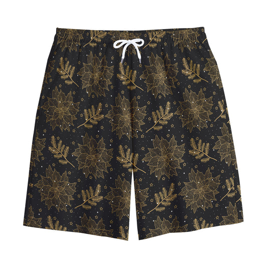 Merry Christmas Poinsettia Pattern Print Cotton Shorts