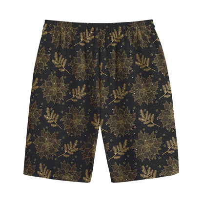 Merry Christmas Poinsettia Pattern Print Cotton Shorts