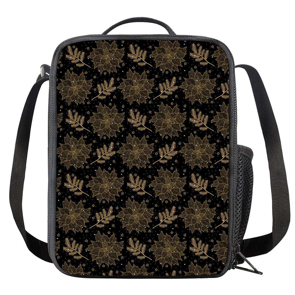 Merry Christmas Poinsettia Pattern Print Crossbody Lunch Bag