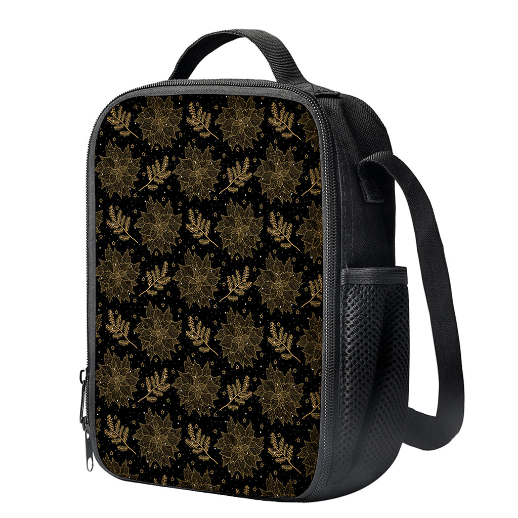 Merry Christmas Poinsettia Pattern Print Crossbody Lunch Bag