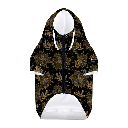 Merry Christmas Poinsettia Pattern Print Dog Zip Up Hoodie