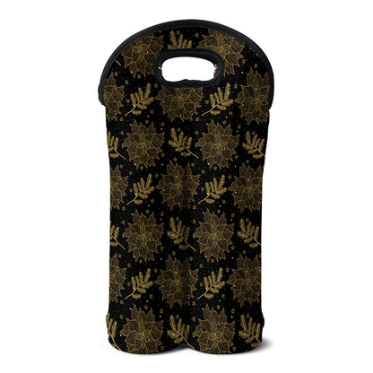 Merry Christmas Poinsettia Pattern Print Double Neoprene Wine Tote