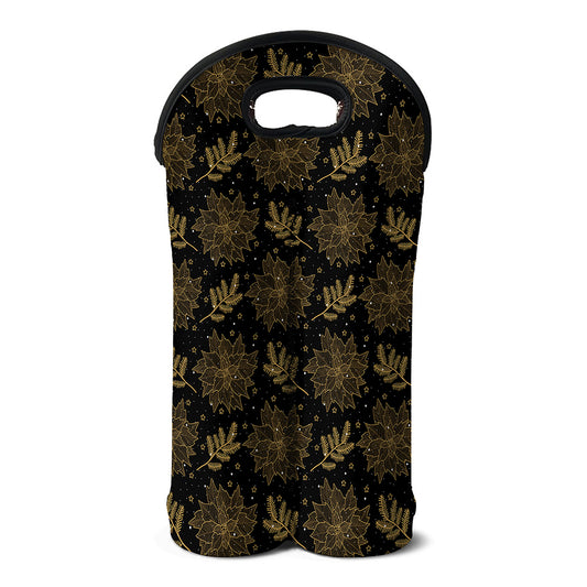 Merry Christmas Poinsettia Pattern Print Double Neoprene Wine Tote