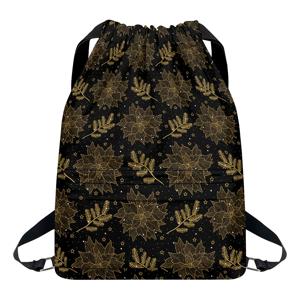 Merry Christmas Poinsettia Pattern Print Drawstring Backpack