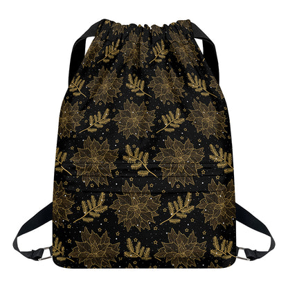 Merry Christmas Poinsettia Pattern Print Drawstring Backpack