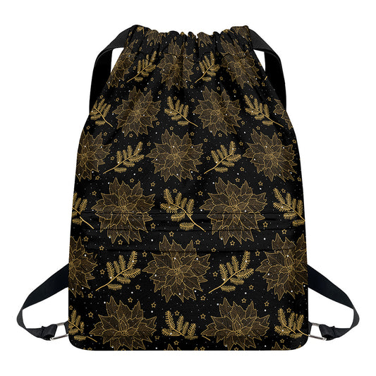 Merry Christmas Poinsettia Pattern Print Drawstring Backpack