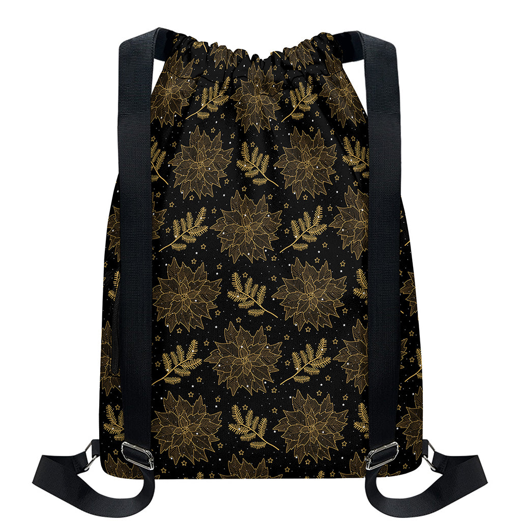 Merry Christmas Poinsettia Pattern Print Drawstring Backpack