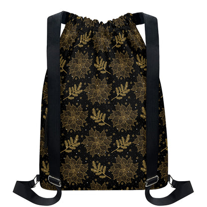 Merry Christmas Poinsettia Pattern Print Drawstring Backpack