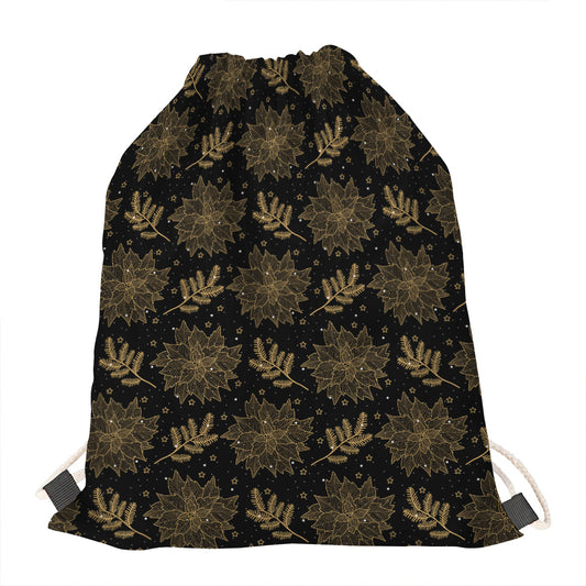 Merry Christmas Poinsettia Pattern Print Drawstring Bag