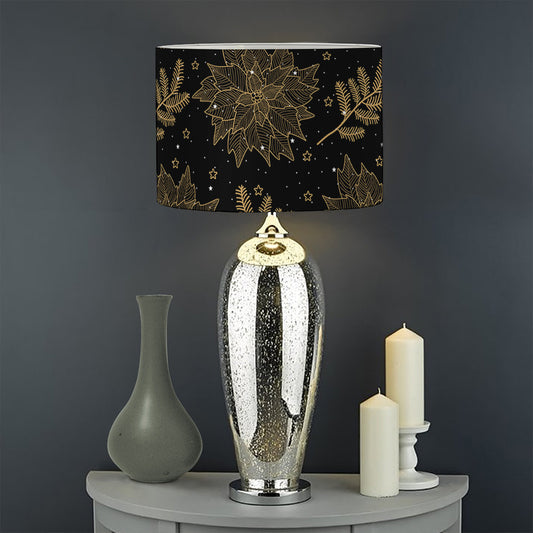 Merry Christmas Poinsettia Pattern Print Drum Lamp Shade