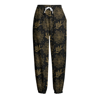 Merry Christmas Poinsettia Pattern Print Fleece Lined Knit Pants