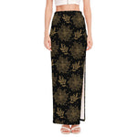 Merry Christmas Poinsettia Pattern Print High Slit Maxi Skirt