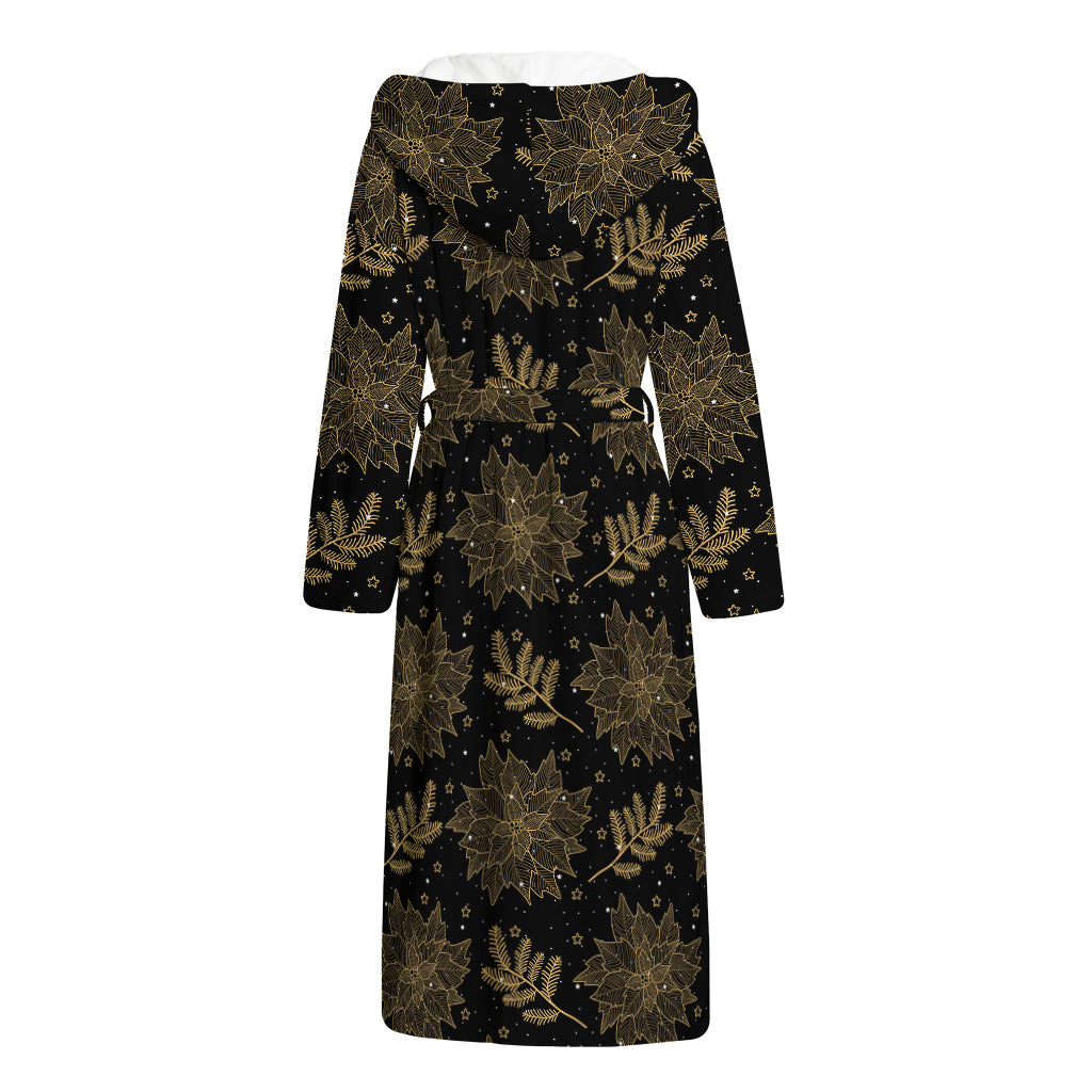 Merry Christmas Poinsettia Pattern Print Hooded Bathrobe