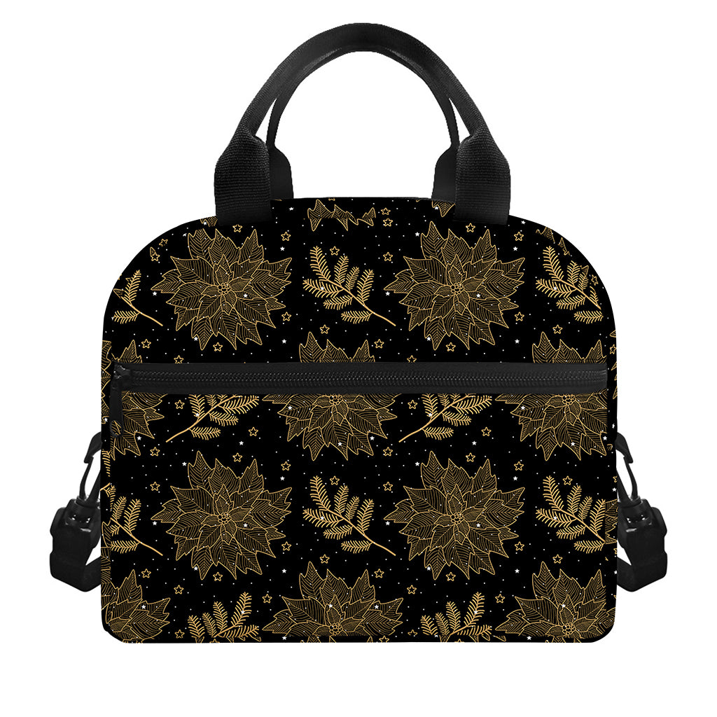Merry Christmas Poinsettia Pattern Print Insulated Lunch Bag