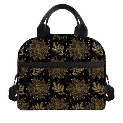 Merry Christmas Poinsettia Pattern Print Insulated Lunch Bag