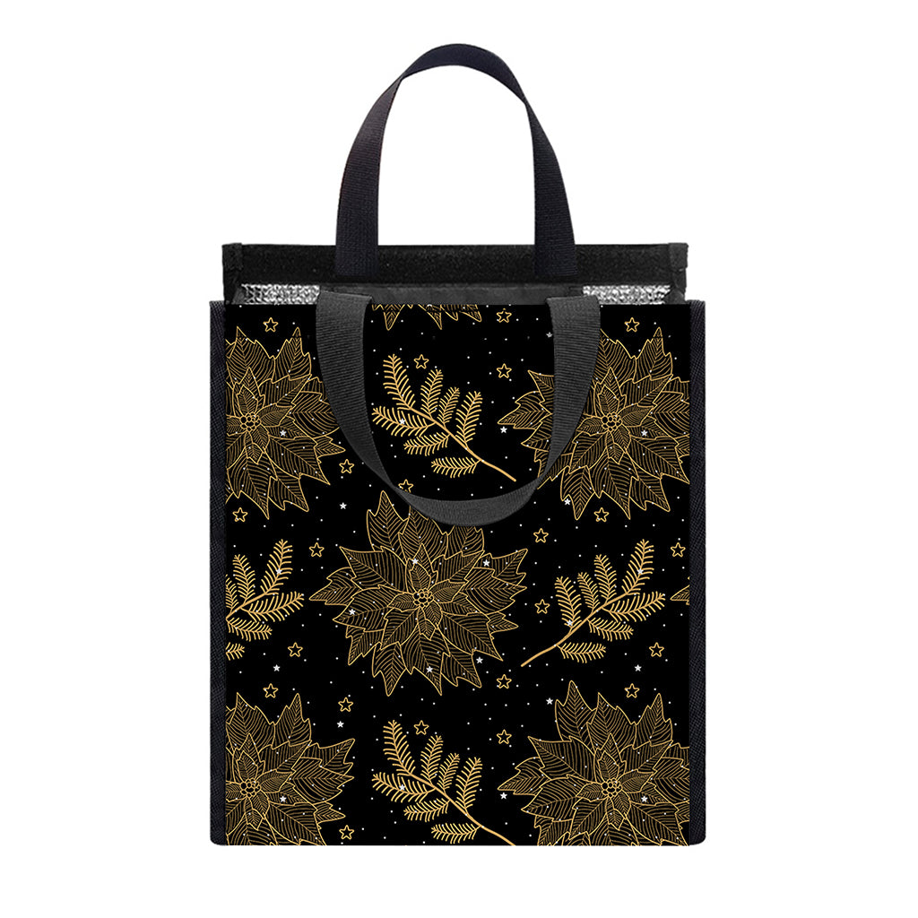 Merry Christmas Poinsettia Pattern Print Insulated Lunch Tote