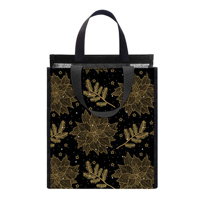 Merry Christmas Poinsettia Pattern Print Insulated Lunch Tote