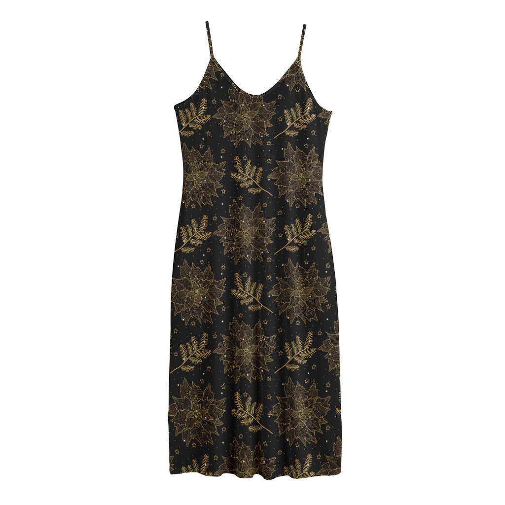 Merry Christmas Poinsettia Pattern Print Jersey Midi Cami Dress
