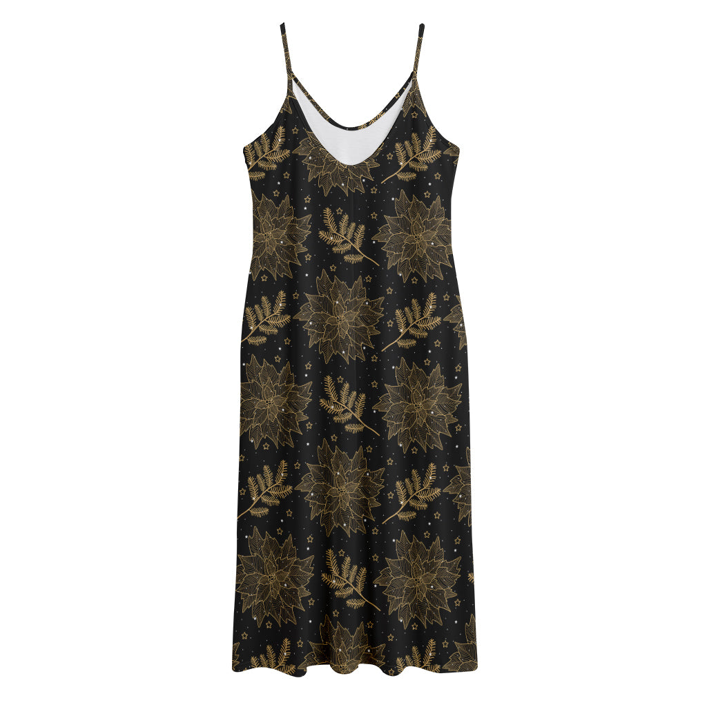 Merry Christmas Poinsettia Pattern Print Jersey Midi Cami Dress