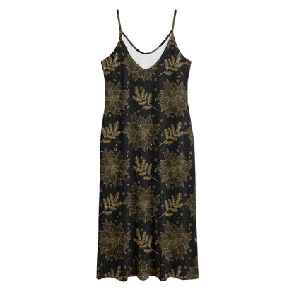 Merry Christmas Poinsettia Pattern Print Jersey Midi Cami Dress