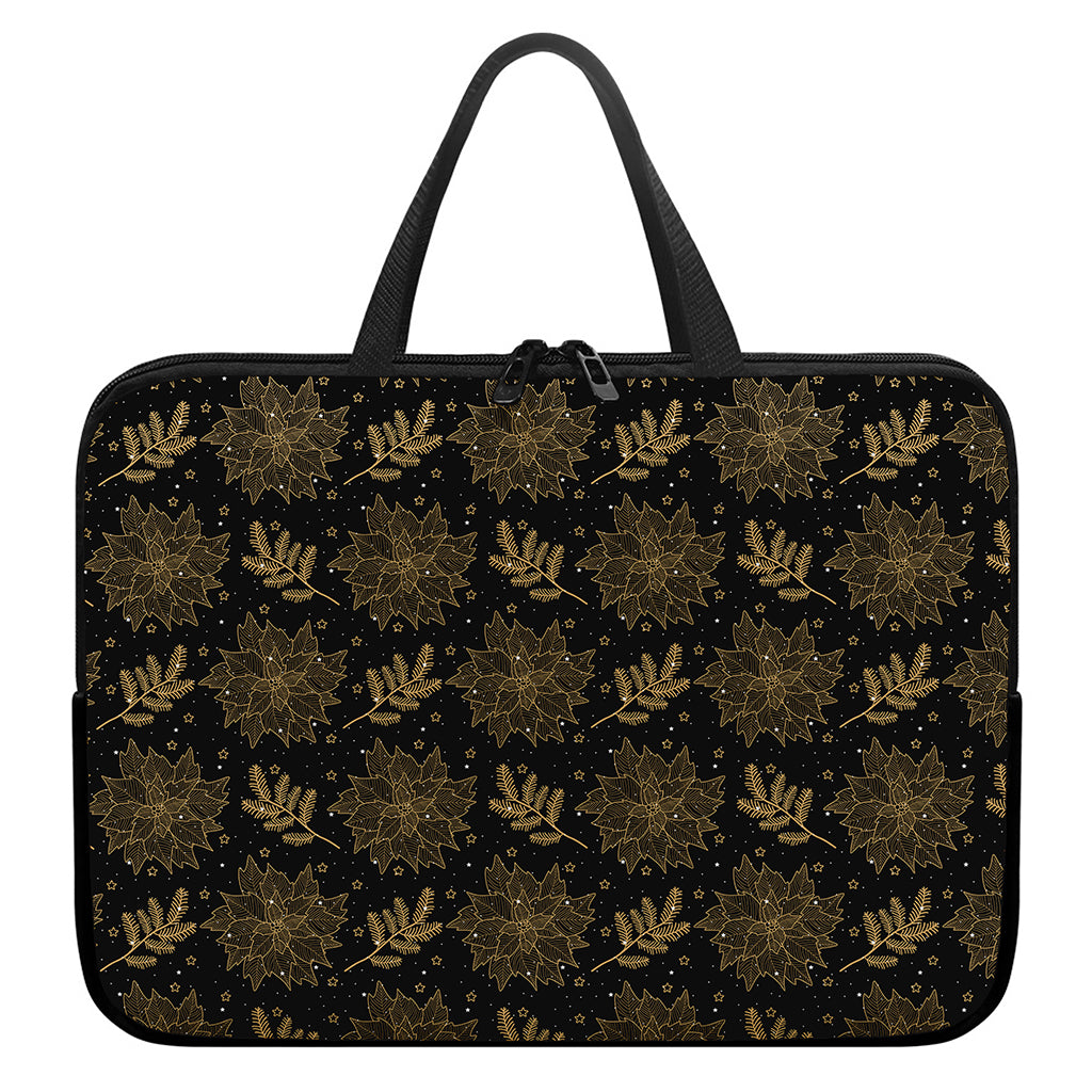 Merry Christmas Poinsettia Pattern Print Laptop Sleeve With Handle