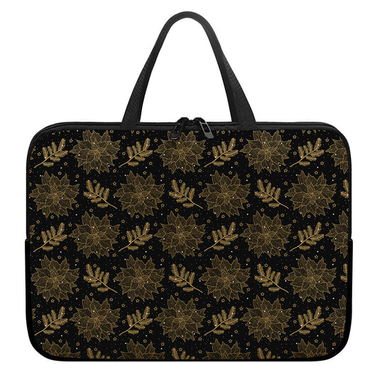 Merry Christmas Poinsettia Pattern Print Laptop Sleeve With Handle