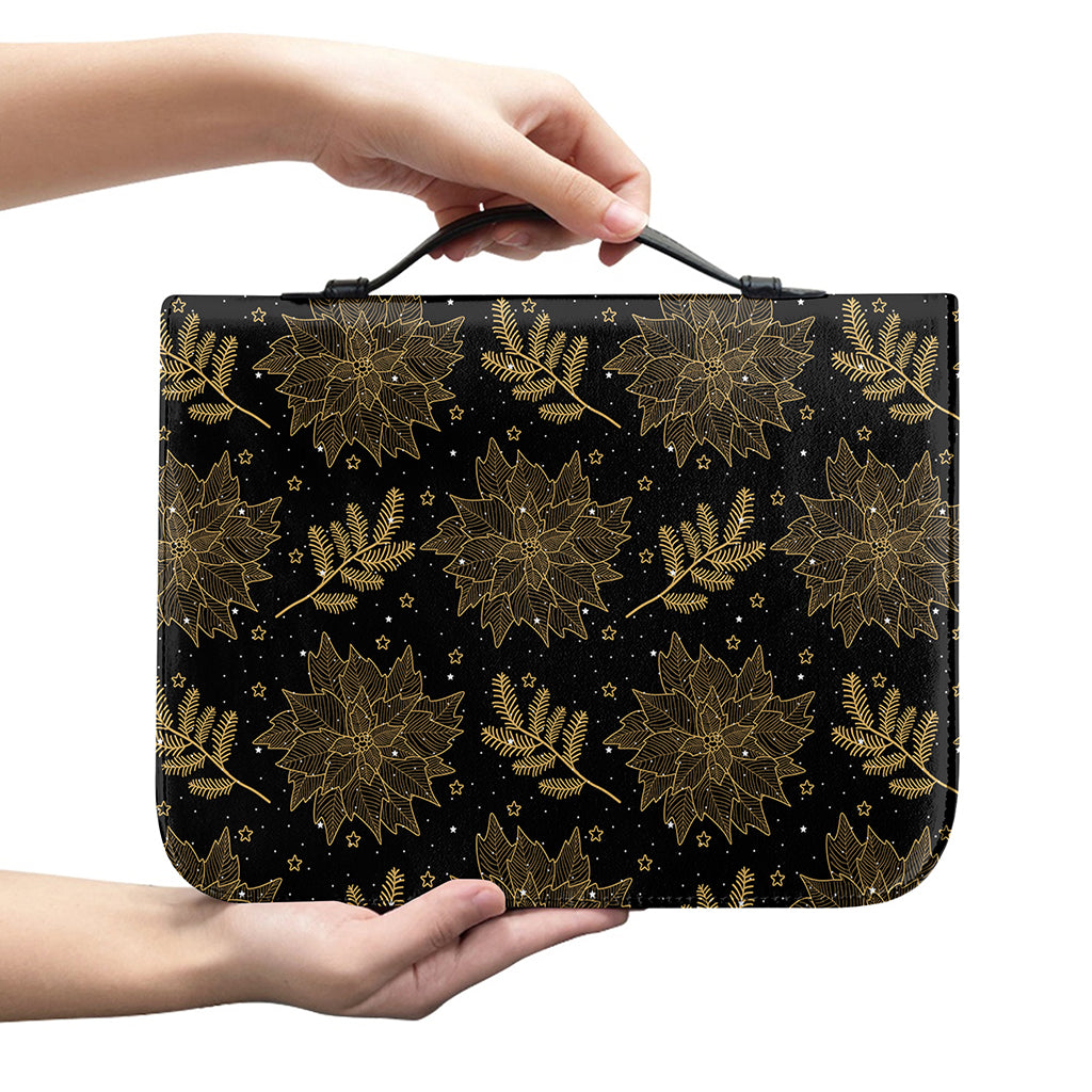 Merry Christmas Poinsettia Pattern Print Leather Bible Cover