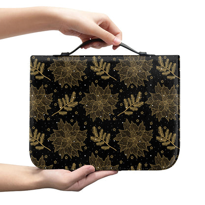 Merry Christmas Poinsettia Pattern Print Leather Bible Cover