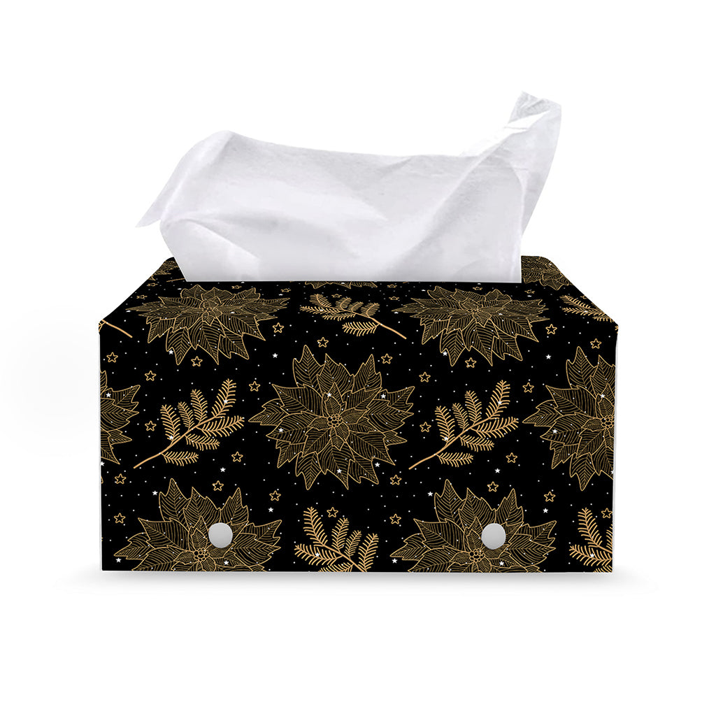Merry Christmas Poinsettia Pattern Print Leather Tissue Box Cover