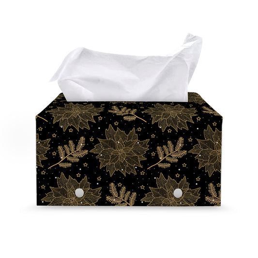 Merry Christmas Poinsettia Pattern Print Leather Tissue Box Cover