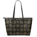Merry Christmas Poinsettia Pattern Print Leather Tote Bag With Zipper