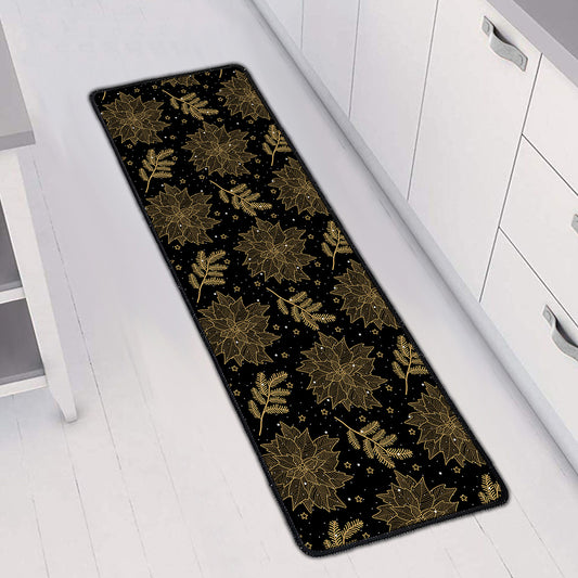 Merry Christmas Poinsettia Pattern Print Long Kitchen Mat