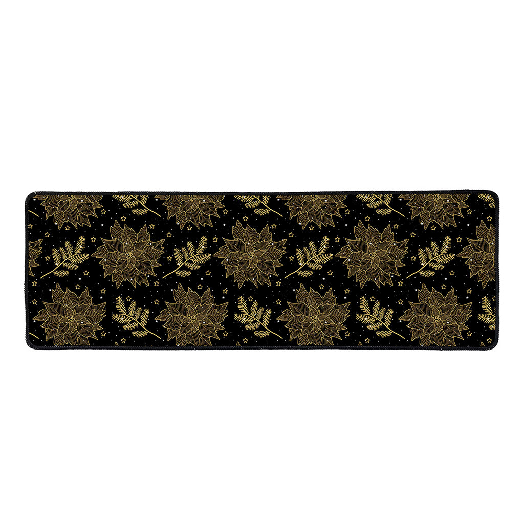 Merry Christmas Poinsettia Pattern Print Long Kitchen Mat